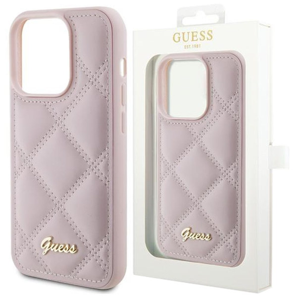 Guess Quilted Metal Logo Deksel til iPhone 15 Pro - Rosa