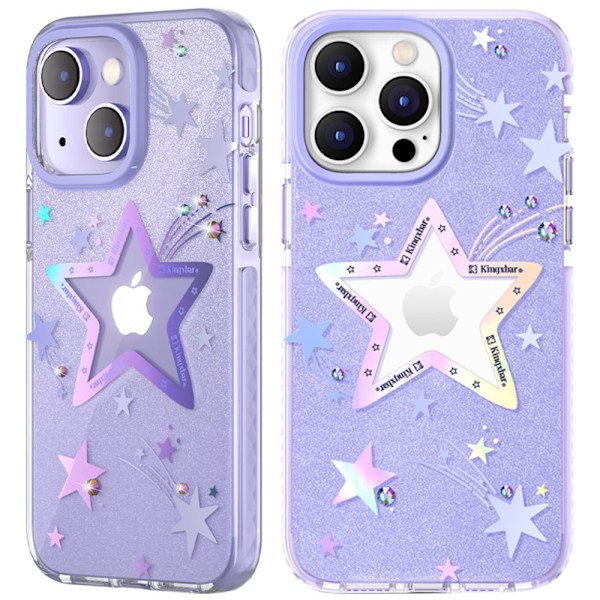 Kingxbar Heart Star Series iPhone 14 Plus-deksel, Purple Star-deksel