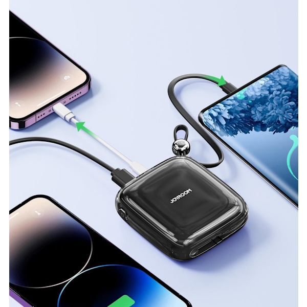 Joyroom Powerbank 10000mAh Jelly Series 22,5W med innebygd USB C-kabel svart (JR-L002)