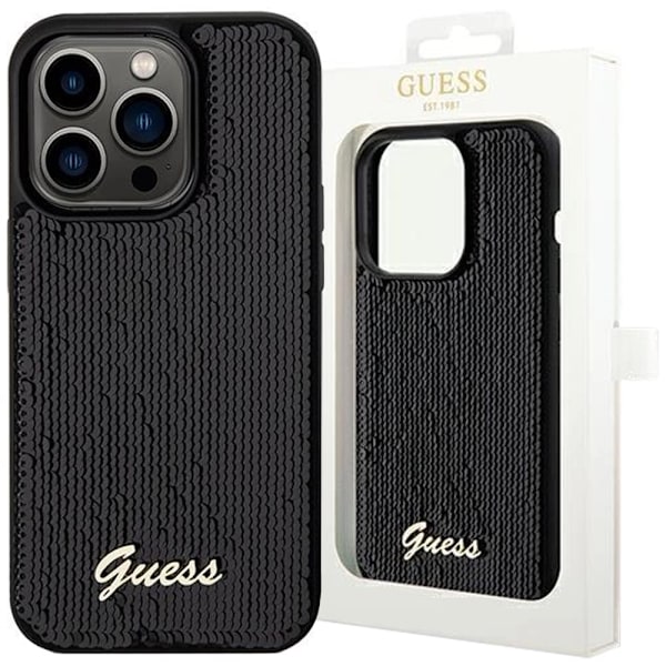 Guess Sequin Script metalldeksel til iPhone 14 Pro - svart