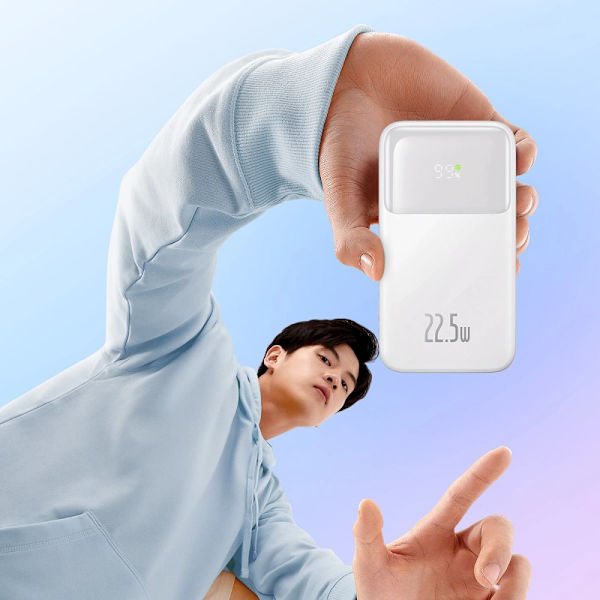 Baseus Comet Series strømforsyning med skjerm 10 000 mAh 22,5 W - hvit + USB-A - USB-C-kabel