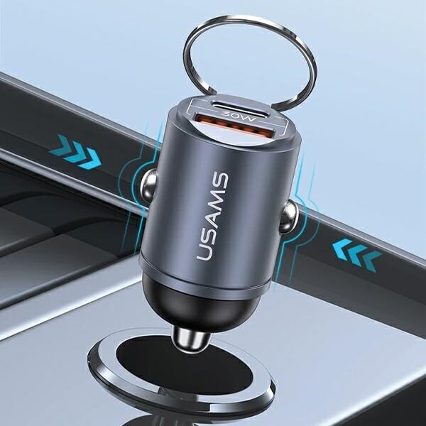 USAMS Lad. ensam. 1xUSB+1xUSB-C C38 30W PD Snabbladdning med inbyggd ring lila/lila CC206CC02 (US-CC206)