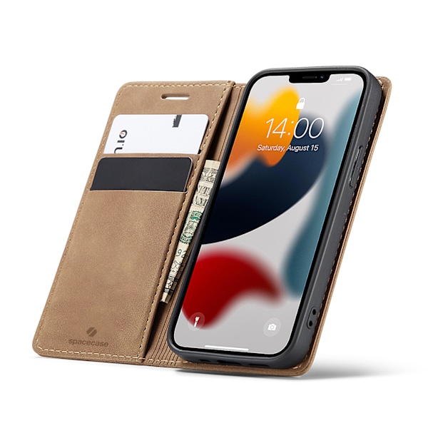 Spacecase Pålbocksväska För Iphone 13 Mini Brunt Läderfodral