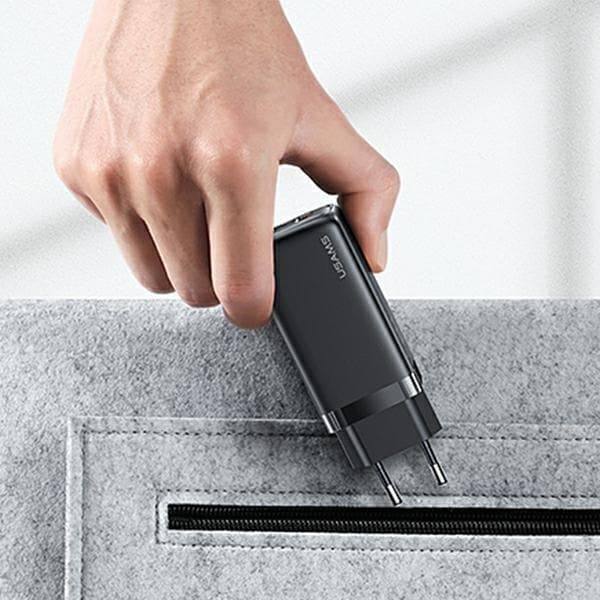 USAMS Lad. nätverk. 1xUSB-C+1xUSB T47 65W (endast huvud) PD Snabbladdning Super Si vit/vit CC153TC02 (US-CC153)