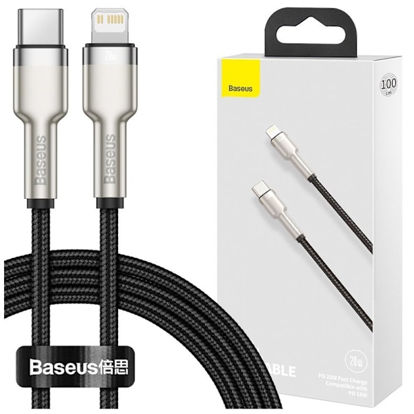 Baseus Cafule Metal Datakabel USB Type C - Lightning 20 W Strømforsyning 1 m svart (CATLJK-A01)