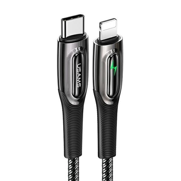 USAMS Flätad kabel USB-C till Lightning Smart Power-off 20W PD-kabel 1,2 m svart/svart SJ518USB01 (US-SJ518)