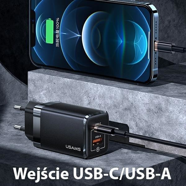 USAMS Lad. nätverk. T41 USB-C+USB GaN 47W PD+QC (endast huvud) Snabbladdning svart/svart CC137TC01 (US-CC137)