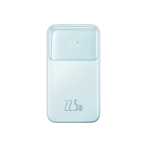 Baseus Comet Series strømforsyning med skjerm 10 000 mAh 22,5 W - blå + USB-A - USB-C 0,3 m kabel - hvit