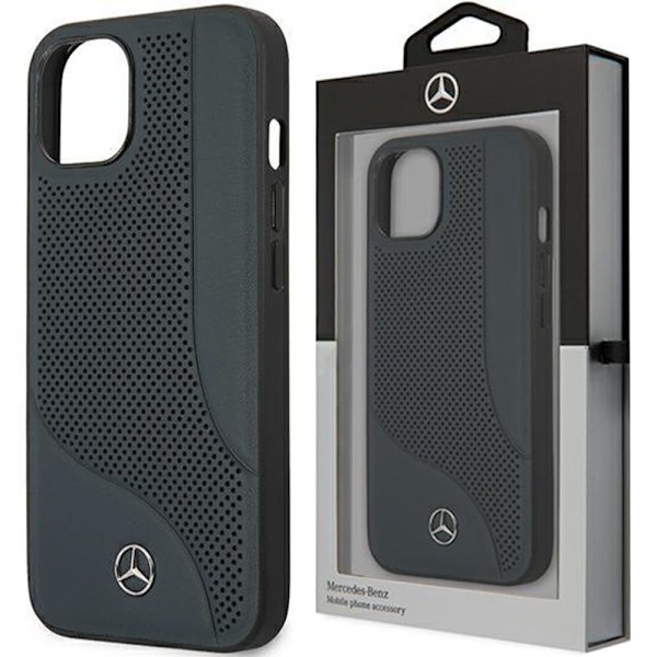 MERCEDES LEATHER PERFORATED AREA COVER TIL IPHONE 13 MINI - MARINEBLÅ