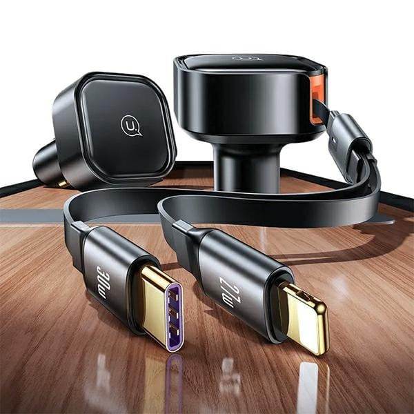 USAMS Lad. ensam. med indragbar kabel 1xUSB-C+1x Lightning C41 PD 30W Snabbladdning svart/svart CC219CC01 (US-CC219)
