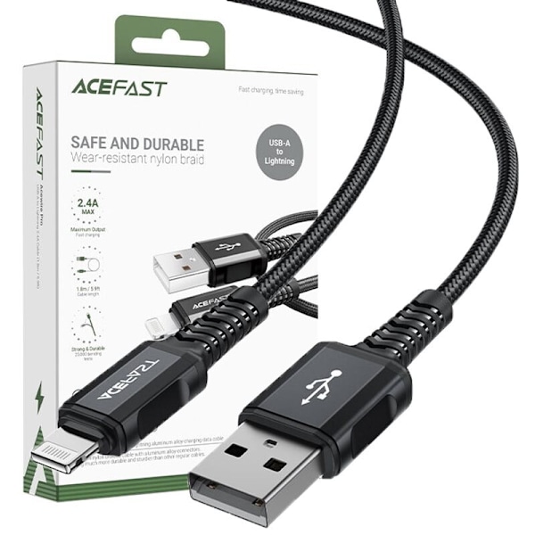 Acefast MFI USB - Lightning-kabel 1,8 m, 2,4 A svart (C4-02 A svart)