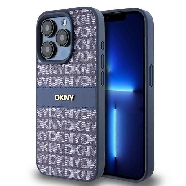 DKNY Leather Mono Stripe & Metal Logo Deksel til iPhone 15 Pro - Blå