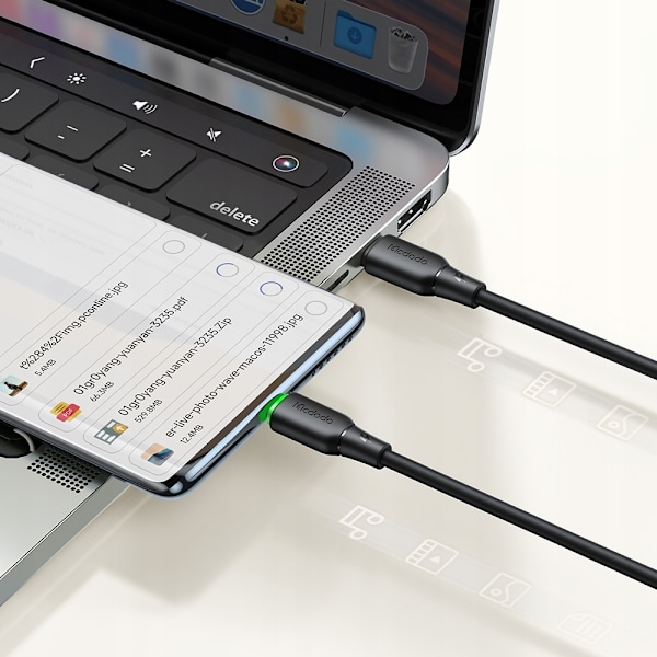 MCDODO USB-C SNABBLADDNINGSKABEL FÖR SAMSUNG APPLE USB TYP C 65W 1M LED SVART