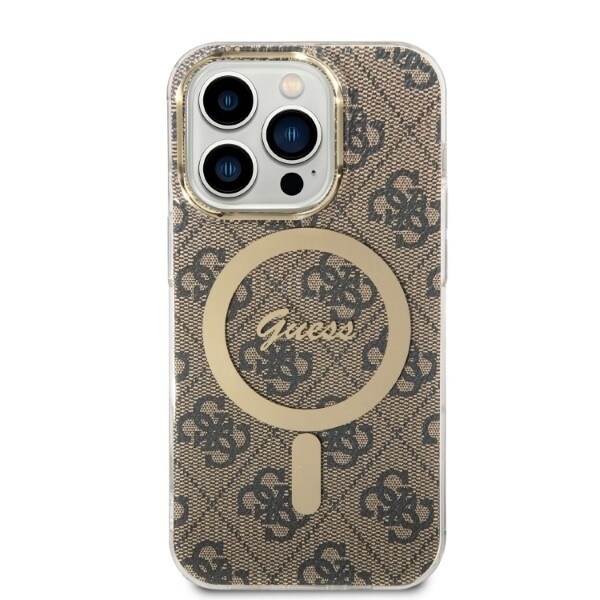 Sett Guess GUBPP14LH4EACSW Deksel+ Lader iPhone 14 Pro 6.1 brun/brunt hardt deksel 4G Print MagSafe