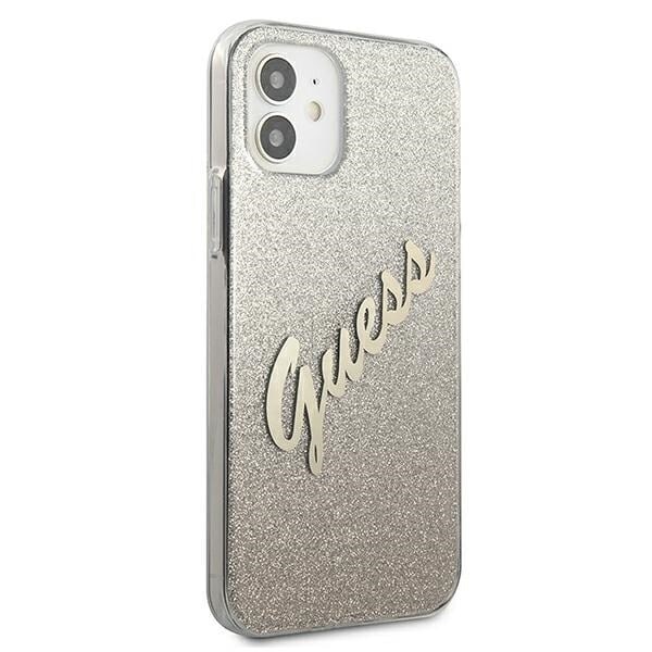 Guess GUHCP12SPCUGLSGO iPhone 12 mini 5.4 gull/gull hardt deksel Glitter Gradient Script