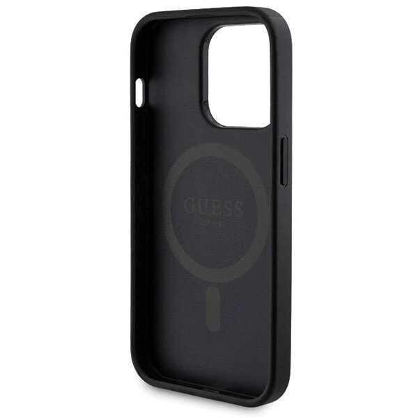 Guess 4G Metal Logo-dekselsett for iPhone 14 Pro + 5000mAh MagSafe powerbank - svart