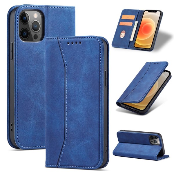 Magnet Fancy Case-deksel til iPhone 12 Pro-deksellommebok for kort? blå stativ