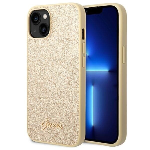 Guess GUHCP14SHGGSHD iPhone 14 6.1 gull/gull hardt deksel Glitter Script