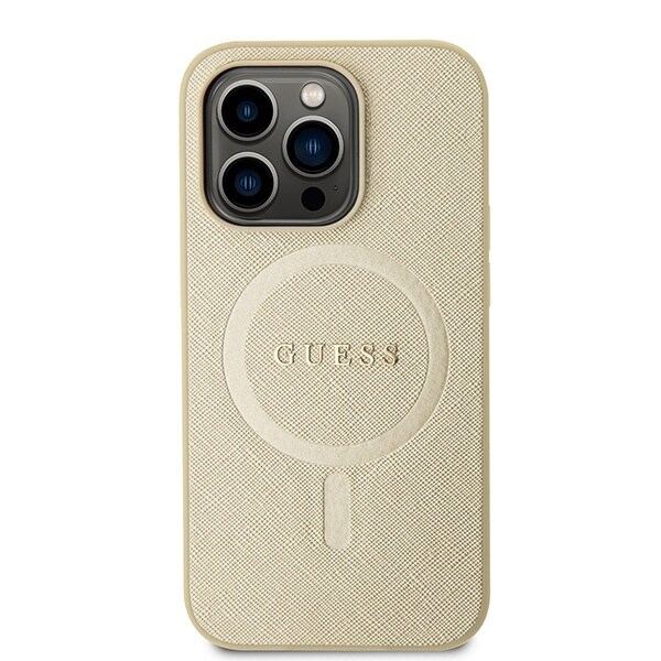 Guess GUHMP15XPSAHMCB iPhone 15 Pro Max 6.7 gull/gull hardt deksel Saffiano MagSafe