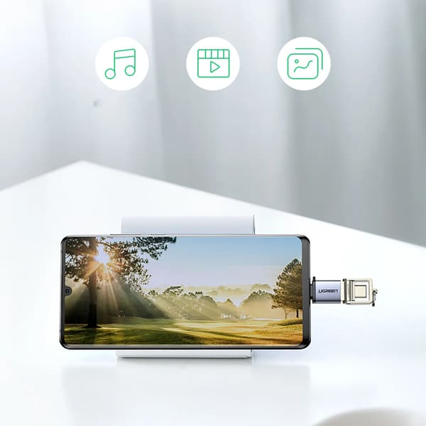 UGREEN US270 USB-C (HAN) / USB-A 3.0 (HUN) ADAPTER MED SNOR - GRÅ
