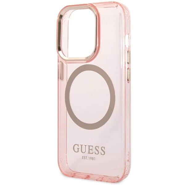Guess GUHMP14XHTCMP-deksel til iPhone 14 Pro Max - Rosa Gull Outline Translucent MagSafe