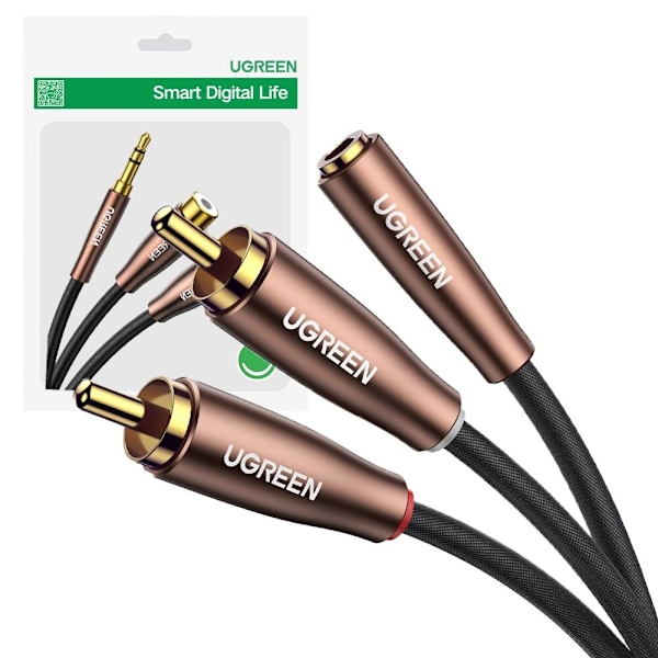 Ugreen kabel lydkabel 3,5 mm miniplugg (hun) - 2RCA (hann) 5 m brun (AV198 60988)