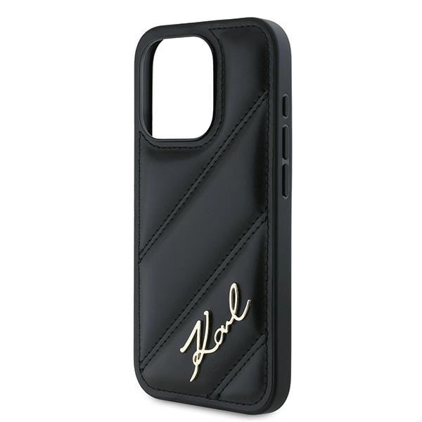 KARL LAGERFELD DIAGONAL QUILTED SCRIPT COVER TIL IPHONE 15 PRO - SORT