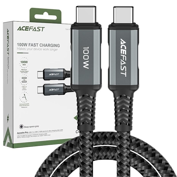 Acefast-kabel USB Type C - USB Type C 2m, 100W (20V/5A) grå (C4-03 deep space grey)