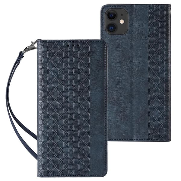 Magnet Strap Case for iPhone 13 mini lommebokbeskyttelse + mini lanyard anheng blå