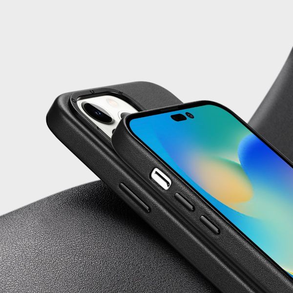 Dux Ducis Grit Lærveske til iPhone 14 Pro Elegant deksel i kunstskinn (MagSafe-kompatibel) Svart
