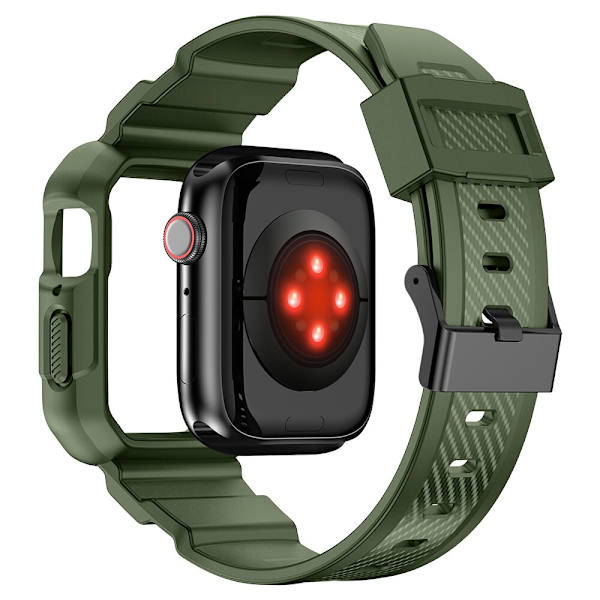 Kingxbar CYF106 2-i-1 pansret veske for Apple Watch SE 8, 7, 6, 5, 4, 3, 2, 1 (41, 40, 38 mm) med stropp grønn