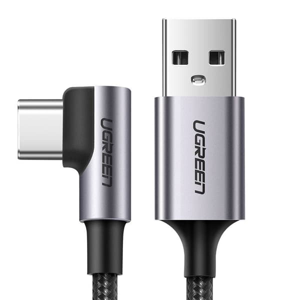 Grønn vinklet kabel USB - USB Type C 2m 3A grå (50942)