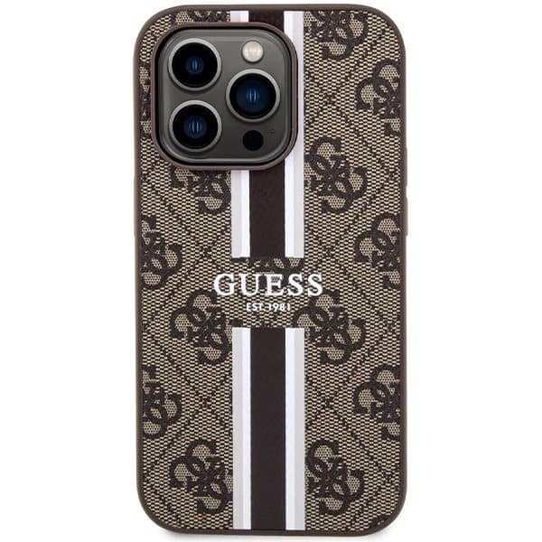 Guess 4G Printed Stripes MagSafe-deksel til iPhone 15 Pro - brun