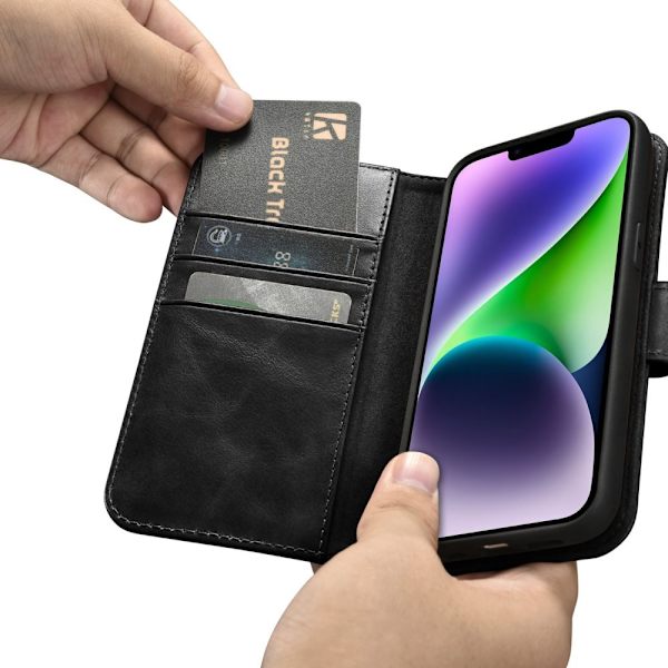 ICARER CASE CASE HOUSING COVER LÆDERCASE TIL IPHONE 14PLUS SORT