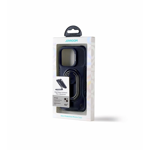Joyroom Dual Hinge iPhone 14-deksel, pansret deksel med stativ, ringholder, sort