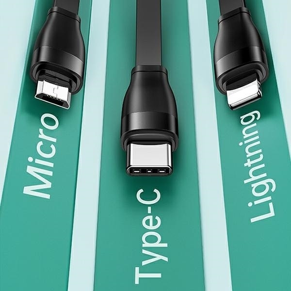 USAMS-kabel U69 3in1 1m blå/blå (blixt/microUSB/USB-C) SJ508USB02 (US-SJ508)