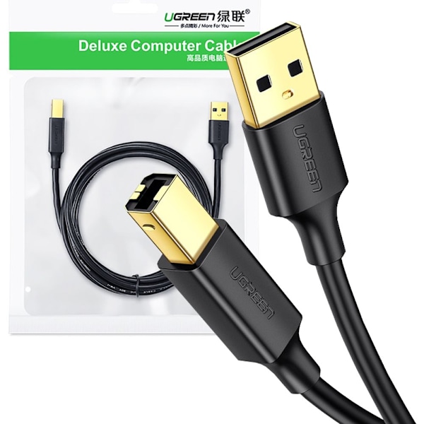 Ugrønn kabel USB - USB Type B (skriverkabel) 3m svart (10351)