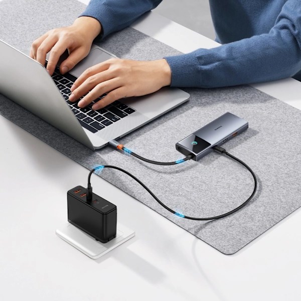 USB HUB 6in1 Baseus Metal Gleam Series USB-A/USB-C/USB-C PD/HDMI/RJ45 - svart