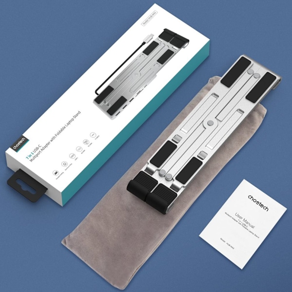 Choetech-stativ multifunksjonell bærbar stasjon PD/USB-C HDMI(4K/30Hz)/2xUSB-A/1xUSB-C/1xSD/1xTF svart (HUB-M43)