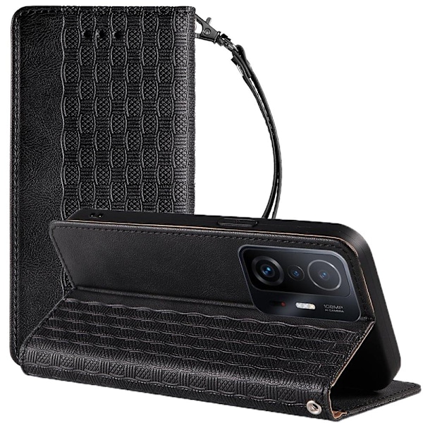 Magnet Strap Case Case for Xiaomi Redmi Note 11 Lommebokbeskyttelse + Mini lanyard anheng svart
