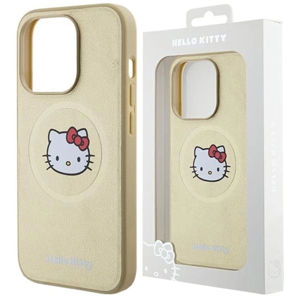 HELLO KITTY LÆDER KITTY HEAD MAGSAFE ETUI TIL IPHONE 15 PRO - GULD