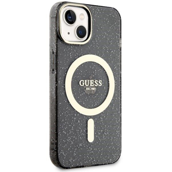 Guess GUHMP14SHCMCGK deksel til iPhone 14 - svart Glitter Gold MagSafe