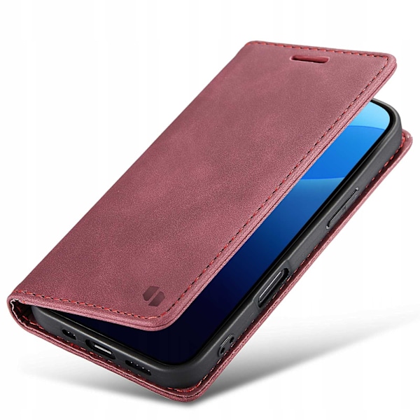 Spacecase Plånboksfodral Till Iphone 16 Pro Rött Läder Telefonskala