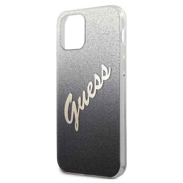 Guess GUHCP12MPCUGLSBK iPhone 12/12 Pro 6.1 svart/svart hardt deksel Glitter Gradient Script