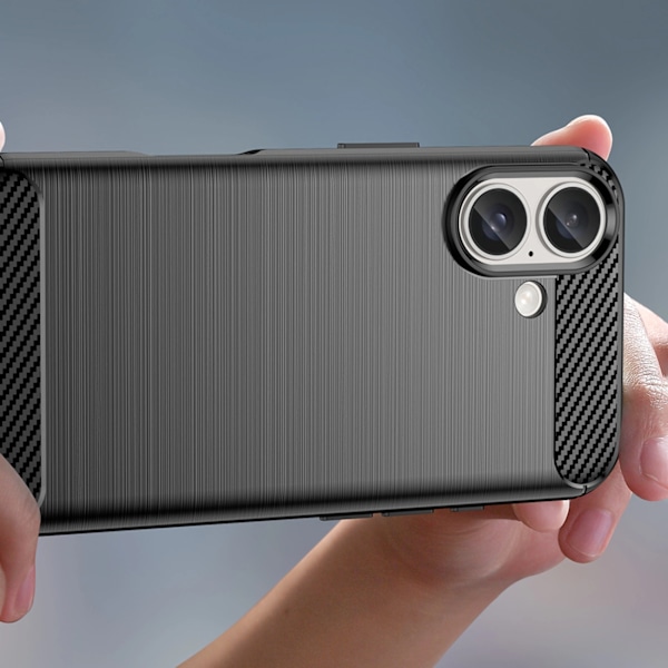 CARBON CASE SILIKONE ETUI TIL IPHONE 16 PLUS - SORT