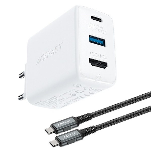 ACEFAST 2I1 OPLADER 65W USBC/USB ADAPTER HDMI4K60HZ+HVID KABEL