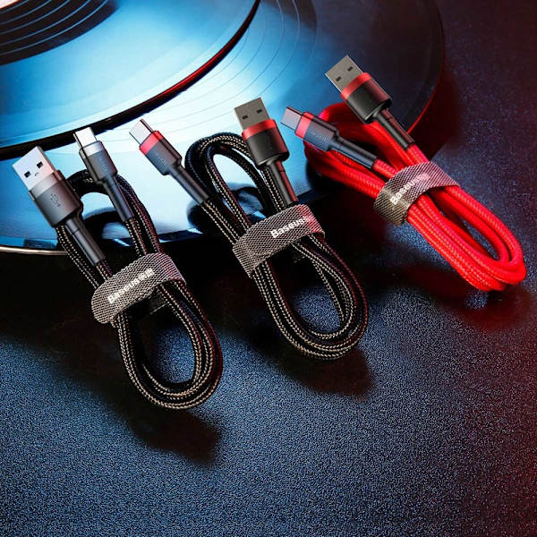 Baseus Cafule-kabel slitesterk nylonkabel USB / USB-C QC3.0 3A 1M svart grå (CATKLF-BG1)