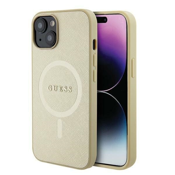 Guess GUHMP15MPSAHMCB iPhone 15 Plus 6.7 gull/gull hardt deksel Saffiano MagSafe