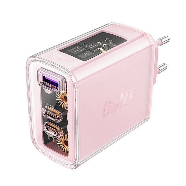 ACEFAST FAST NETVÆRKSLADER GAN 65W 3 PORTE (1XUSB, 2XUSB C) PINK