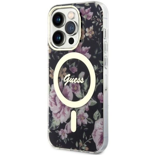 Guess GUHMP14LHCFWSK deksel til iPhone 14 Pro - svart Flower MagSafe
